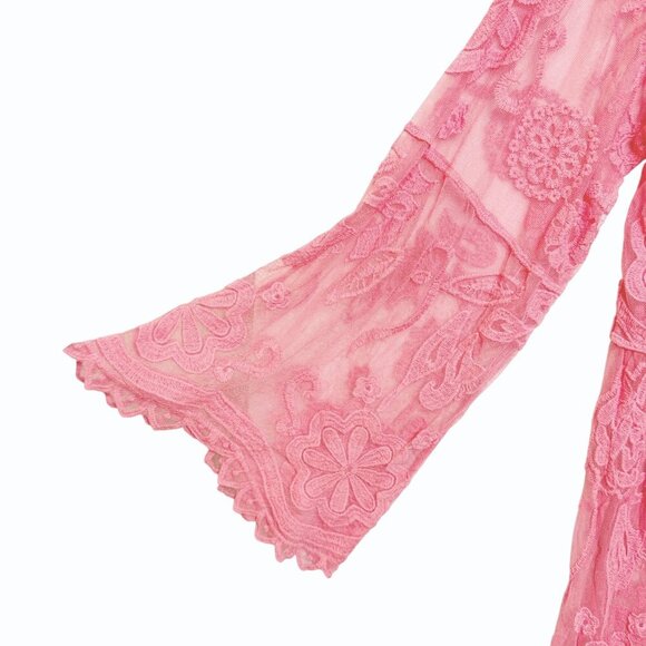 Lane Bryant Embroidered Sheer Mesh Babydoll Top Sz 18/20 Romantic Porcelain Rose - Picture 4 of 10